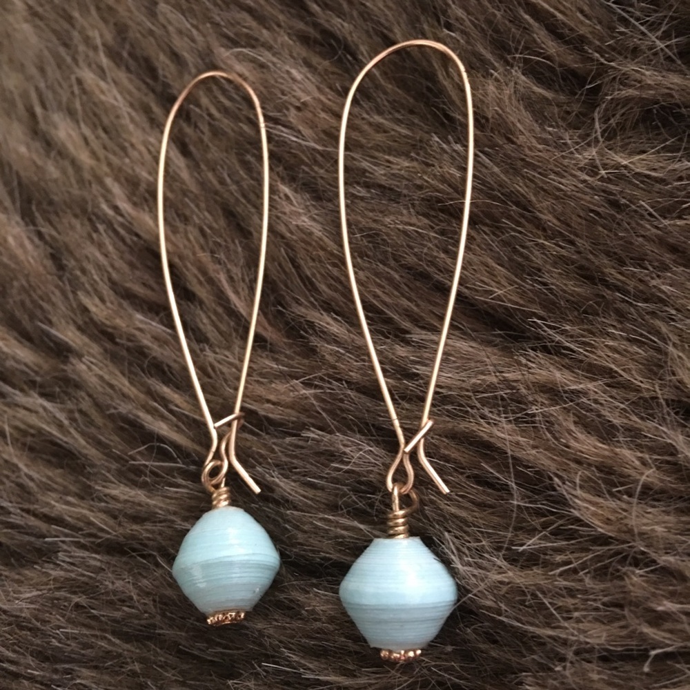 Handmade turquoise glass bead gold tone ear wires